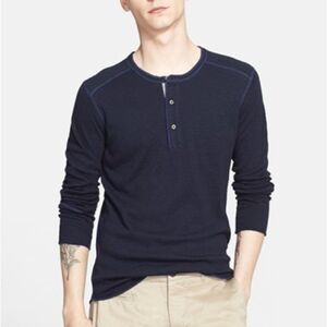 Wings + Horns Slub Rib Navy Long Sleeve Classic Henley Shirt Men’s Size XL